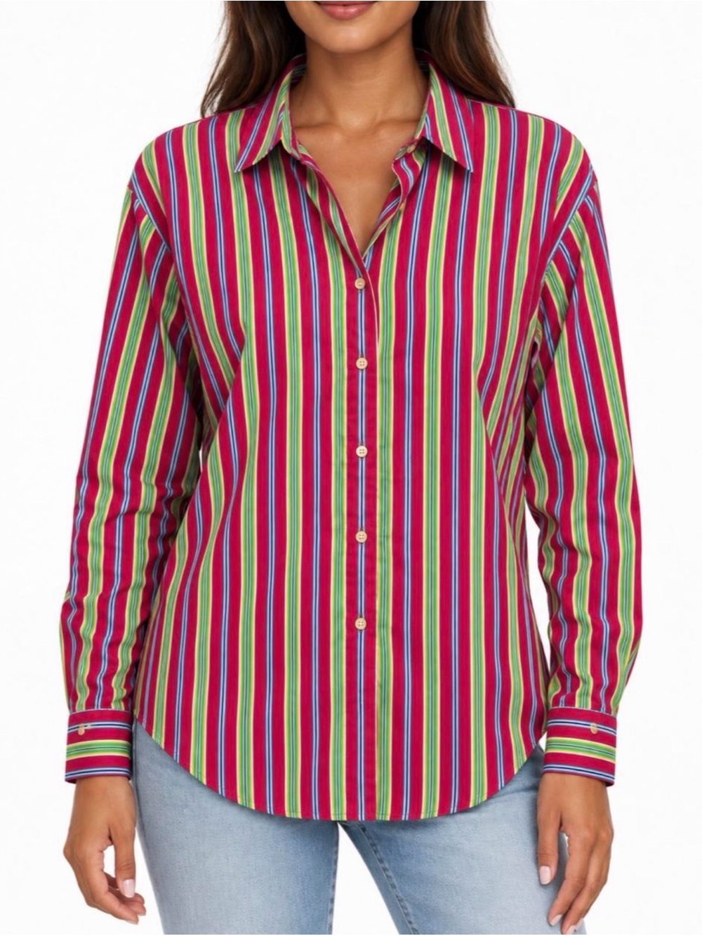 $125 - Lauren Ralph Lauren Bright Striped Cotton Shirt — Medium